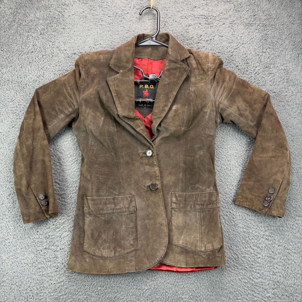 P.B.D. International Brown Suede Leather Blazer Jacket Womens Size 7 Vintage